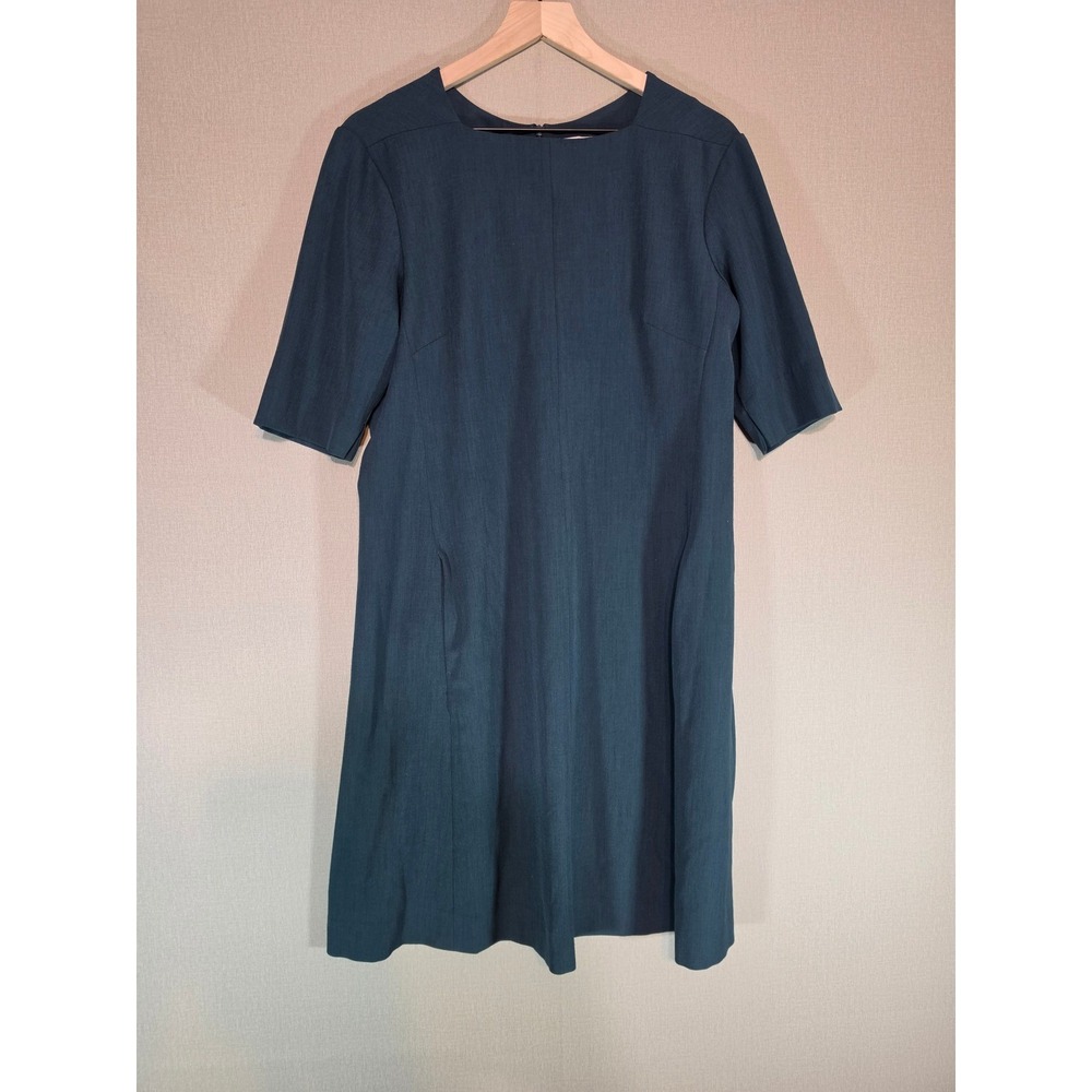 MM.LaFleur Etsuko Dress Teal Blue Short Sleeve Pockets Sheath Professional S=12
